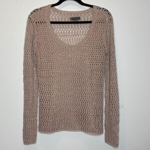 i jeans Buffalo Taupe Rose Gold Sweater M Metallic Thread Scoop Neck OpenKnit